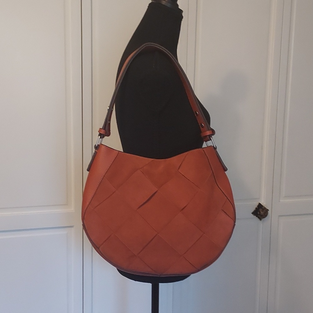 Nordstrom Treasure and Bond Suede Hobo Shoulder Bag Orange Rust Woven Leather